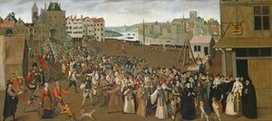 Procession av Heliga Ligan på Place de Grève, lämnar Saint-Jean Arch, Paris, 1590-3