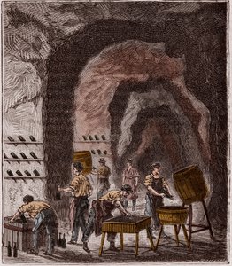 Tillverkning av champagne - Fabrication du Champagne - Gravyr i "Vetenskapen gjort tillgängliga för alla - fysik och kemi"" av Alexis Clerc - Slutet av 1800-talet - Privat samling av French School