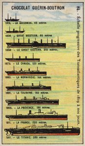 Progressiv ökning av storleken på transatlantiska fartyg från 1819 till 1911 (chromolitho) av French School