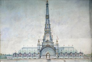 Projet vägrar att modifiera Eiffeltornet för utställningen 1889 av Gustave Raulin av French School