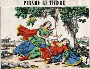 Pyramus (Pirame) och Thisbe, berättelse om Ovidius i "" Metamorfoserna". av French School