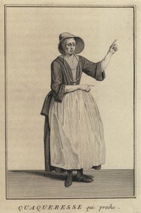 Quaker kvinna predikar (gravyr) av French School