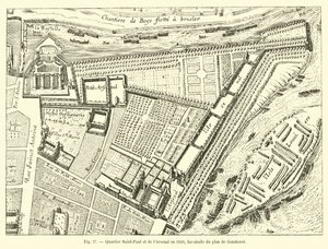 Saint-Paul och Arsenal-distriktet 1650, faksimil av planen för Gomboust av French School