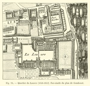 Louvren-distriktet, 1648-1652, faksimil av kartan över Gomboust av French School