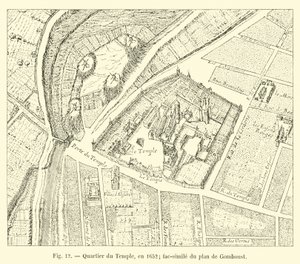 Tempelkvarteret, 1652; faksimil av kartan över Gomboust av French School