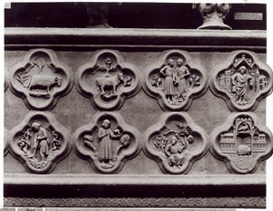 Quatrefoils med zodiakens tecken, årets arbete och profeterna Sophonie och Hesekiel, från katedralen Notre-Dame i Amiens (gipsgjuten av sten) av French School