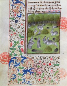 Rabbit warren, från Jaktens bok av Gaston Phebus de Foix (1331-91) av French School