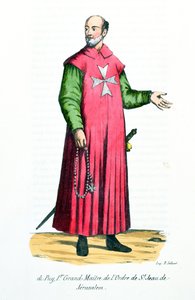 Raymond de Puy (1120-5860) Förste stormästare av Johannesorden av Jerusalem, illustration från History and Costumes of Monastic Orders av Fader Helyot, 1842 av French School