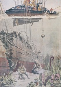 Återvinning av skatter från vraket av Oceana, illustration från Le Petit Journal, 1912 av French School