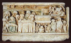Relief som visar scener från Kristi lidande: Pieta, gravläggningen och de heliga kvinnorna vid graven av French School