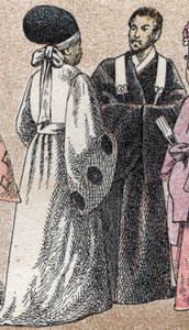 Religiösa dräkter i Asien: två shintopräster från Japan - Gravyr - Religiösa dräkter i Asien: två shintopräster från Japan - Gravyr - Privat samling av French School
