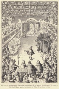 Representation av en balett inför Henri III och hans hov, i Louvren (gravyr) av French School