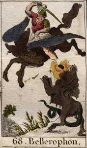 Representation av Bellerophon, ridande Pegase, dödande chimere (representation av Bellerophon, på Pegasus, spjutande Chimera). Från "Mythology of Youth" av Pierre Blanchard 1803. av French School