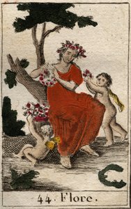 Representation av Flora (Flora), gudinna av blommor. (Flora, blommors gudinna och vårens årstid) Ur "Mythologie de la jeunesse" av Pierre Blanchard 1803. av French School