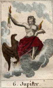 Representation av Jupiter (eller Jove) gudarnas kung och himmelens och åskans gud). Från "Mythology of Youth" av Pierre Blanchard 1803. av French School