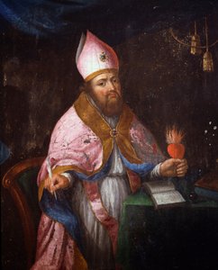 Representation of Saint Francis de Sales (1567-1622) på väg att skriva av French School