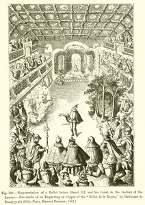 Representation av en balett inför Henri III och hans hov, i Louvrens galleri av French School