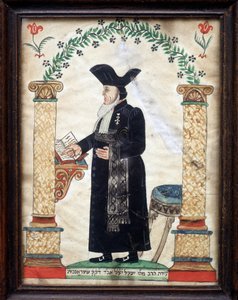 Representation av en rabbin (färg litho) av French School