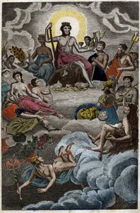 Representation av gudarnas församling på berget Olympen eller tolv olympier. från "Mythology of Youth" av Pierre Blanchard 1803. av French School