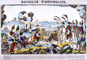 Representation av slaget vid Austerlitz, eller slaget om de tre kejsarna, den 1805-12-02. Bild på Epinal av French School