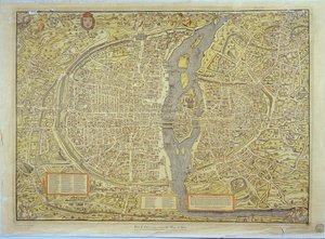 Reproduktion av Baselkartan över Paris, ursprungligen producerad 1552-59