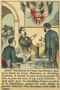 Det republikanska Frankrike förtjänade fransmännens röst. Gravyr, i "Le Figaro, supplement", den 30/03/1889, Paris. Koll. Selva. av French School