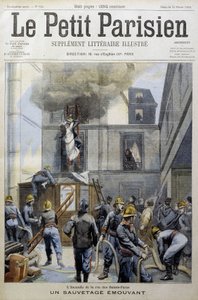 Räddning under en brand av brandmän: en rörlig räddning - i "Le petit Parisien"" av French School