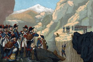 Reservarmékampanj 1800: Passage of the Simplon av General Bethencourt i maj 1800. av French School