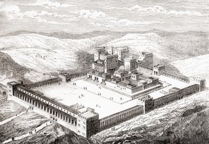 Återuppbyggt andra tempel som ersatte Salomos tempel, Jerusalem, från Les Merveilles de la Science, pub.1870 av French School