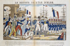 Napoleon Bonapartes (1769-1821) återkomst från sin exil till Elba 1815. Bild på Epinal av French School