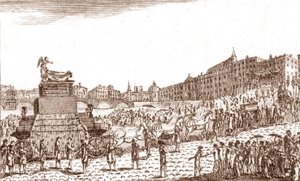 Återlämnande av Voltaires aska (Francois Marie Arouet dit Voltaire av French School