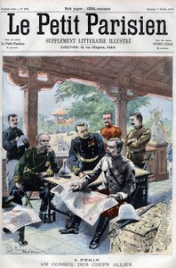 Revolt des Boxers: Un conseil des chefs allied (franska, ryska, amerikanska, engelska, japanska) (ALLIERAD KRIGSRÅD) - i "Le Petit Parisien" av French School