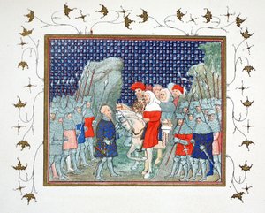 Richard II förrådd på Penmaur Rhos och tillfångatagen av hertigen av Northumberland, faksimilkopia från Le Prinse et Mort du Roy Richart av Jean Creton, omtryckt 1800-talet av French School