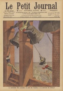 Ringning av klockorna i Giralda, klocktornet i Sevillas katedral, på påskdagen (färglitografi) av French School