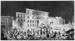 Upplopp i Lyon, 27 november 1768 (bläck & tvätt på papper) av French School