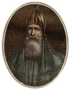 Riourik (Riurik, Rurik Rouri) varegue prins från 900-talet - Porträtt av Rurik, en varangiansk hövding och grundare av Kievan Rus (ca. 830-ca. 879) - New National Encyclopedia av Maurice La Charest - 1870 - av French School