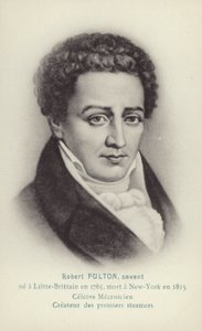 Robert Fulton (1765-1815), amerikansk ingenjör, uppfinnare och ångbåtspionjär (litografi) av French School