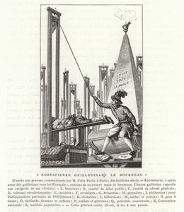 Robespierre giljotinerar bödeln, franska revolutionen av French School