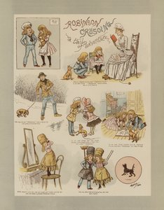 Robinson Crusoe (färg litho) av French School