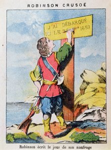 Robinson Crusoe skriver datumet för skeppsbrottet av French School