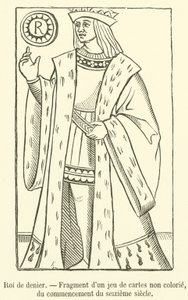 Roi de denier, Fragment av en ofärgad kortlek, från början av 1500-talet (gravyr) av French School