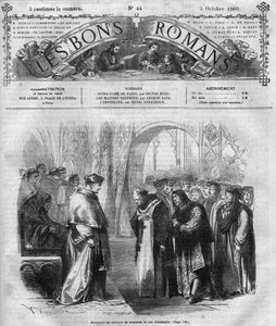 Romanföljetong: "" Notre Dame de Paris"" av Victor Hugo (1802-1885). Gravyr i ""Goda romanser"" av French School