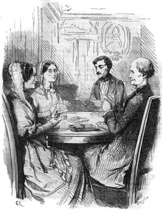 Romersk följetong: "" Greven av Monte Cristo"" (Monte-Cristo) av Alexandre Dumas (1802-1870). Ett kortspel mellan fyra karaktärer. Gravyr i "" Les bons romances"" av French School
