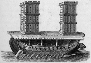 Romerskt skepp torn. Gravyr i "La Marine et les colonies: handel av French School