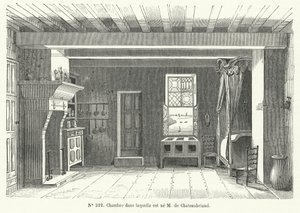Rum på Hotel de France i St Malo, Bretagne, där den franske författaren och politikern Francois-Rene de Chateaubriand föddes (gravyr) av French School