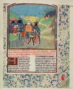 Roy 17 FI f.198 Alexander den store tilltalar sina män i hopp om att övertala dem att fortsätta in i Indien, från Quinte Curse Ruffe des Fais du Grant Alexandre, c.1468 (vellum) av French School
