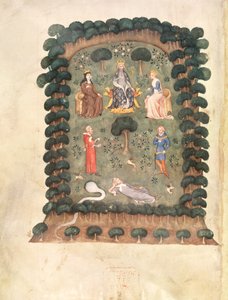 Roy 19 C IV f.298 Karl V tronade i trädgården med krona och spira, från 