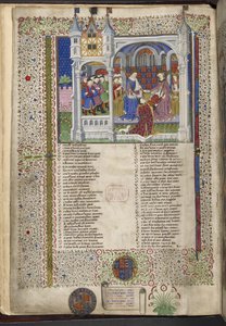 Royal 15 E. VI, f.2v Margaret of Anjou, sittande med sin man kung Henry VI, illustration från 