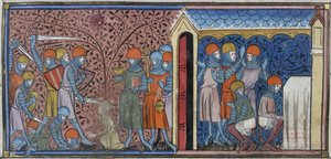 Royal 16 G. VI, f.185v Raid of the Mansur of Cordoba, illustration från 