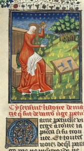 Royal 16 G. V, f.80 Jaia av Cyzicus, med kam, spegel och skulptörsverktyg, illustration från 